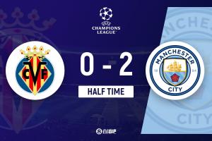 半场-曼城2-0黄潜 哈兰德连续12场破门B席建功刘易斯送助攻